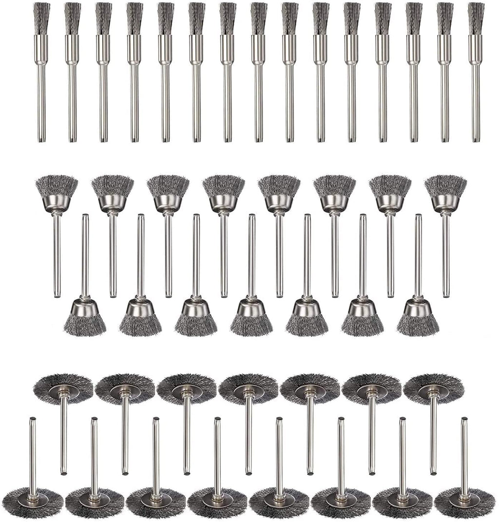 JIUNENG 45 Pcs Stainless Steel Wheel Wire Brush Set 1/8" Shank Rotary Tool