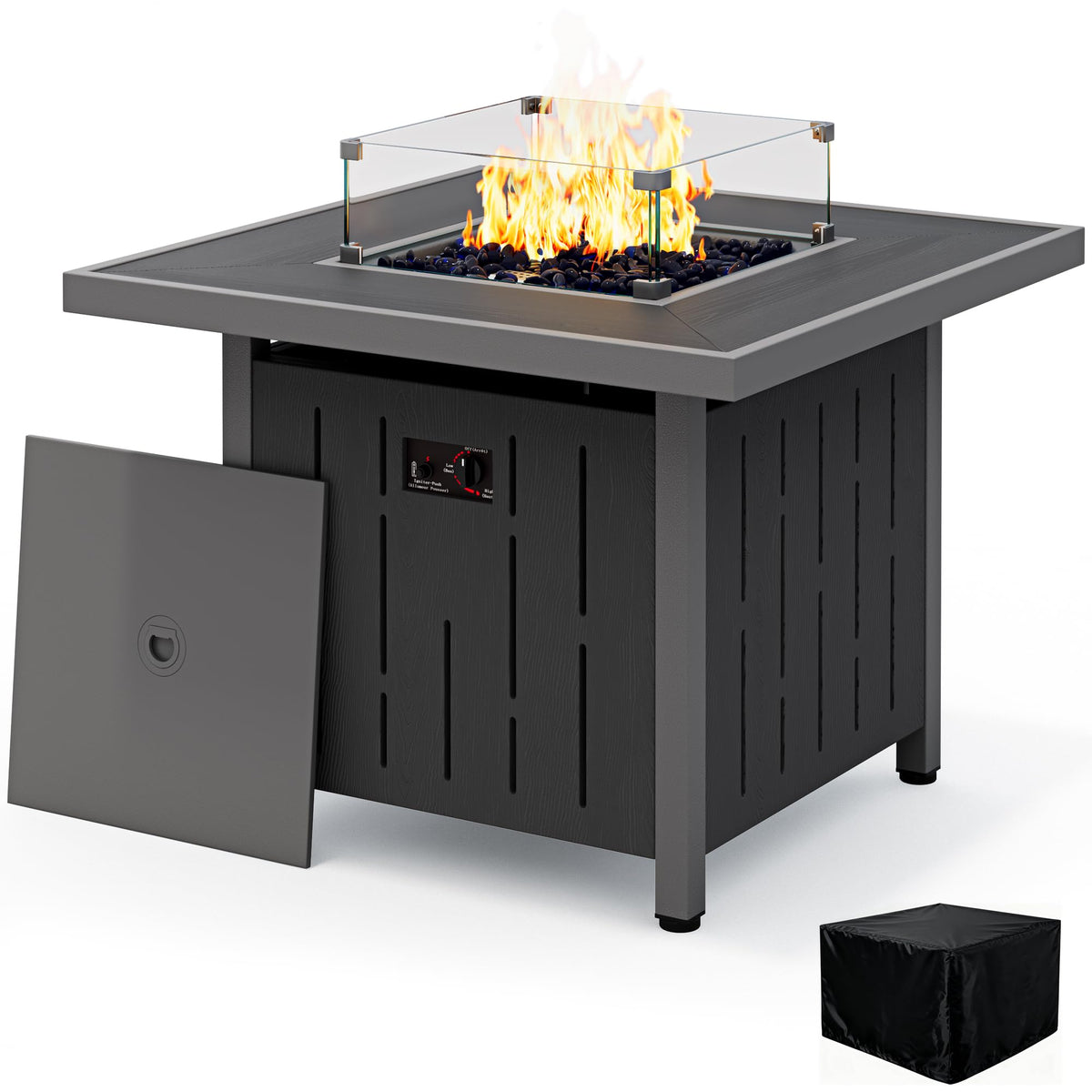 33" Square Outdoor Fire Pit Table with Lid, Black