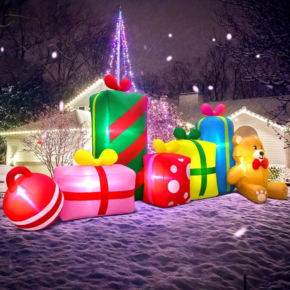 10FT Giant Christmas Inflatables Outdoor Decorations Gift Boxes and Bear