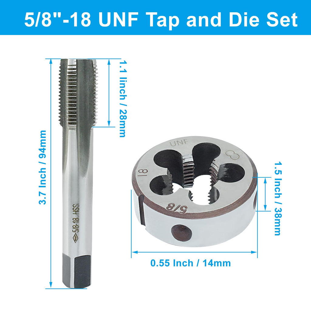 HARSKIYER 5/8-18 UNF Tap And Die Set, HSS Threading Tool