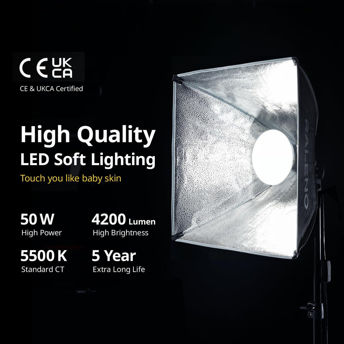 16"x16" Softbox Photography Lighting Kit for Video Recording Studio | Softbox Lighting with LED Bulb (50W | 5500K |