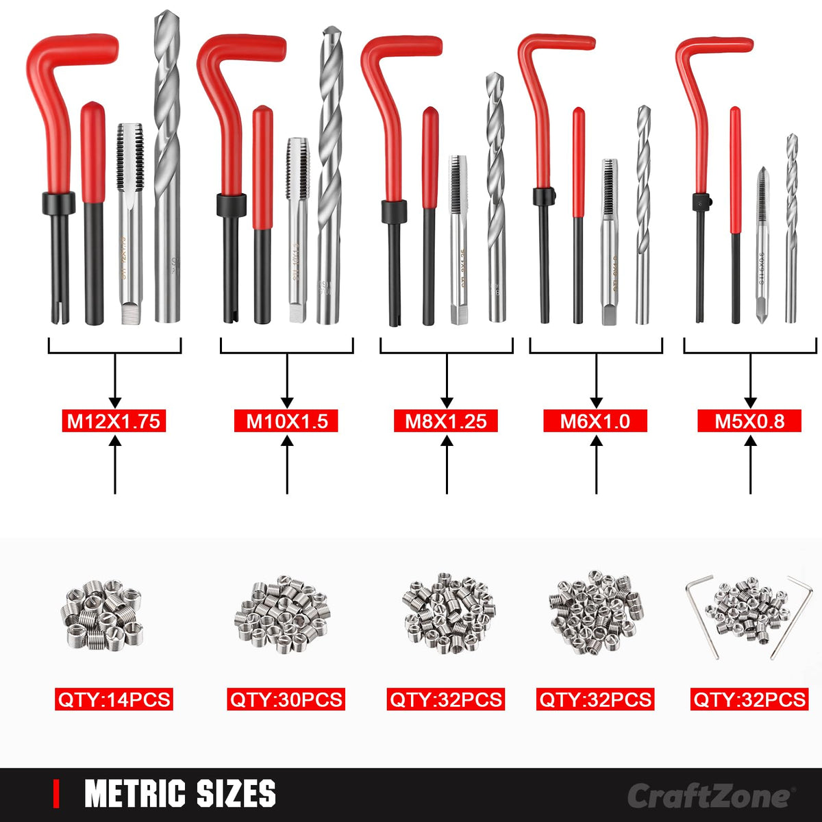CRAFTZONE 332PC SAE Metric Thread Repair Helicoil Insert Kit
