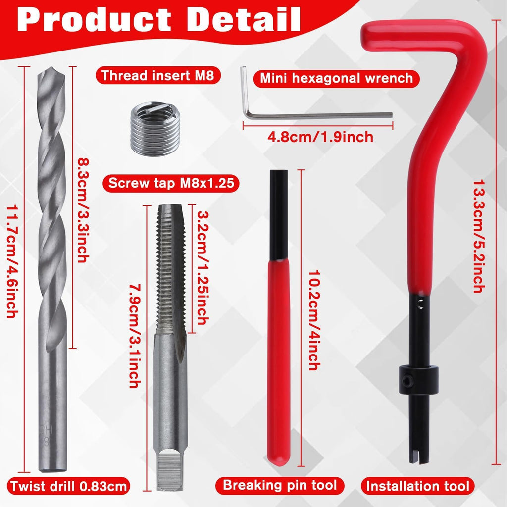 LEONTOOL 30 Pcs M8x1.25 Thread Repair Kit, Metric Portable Rethreading Tool