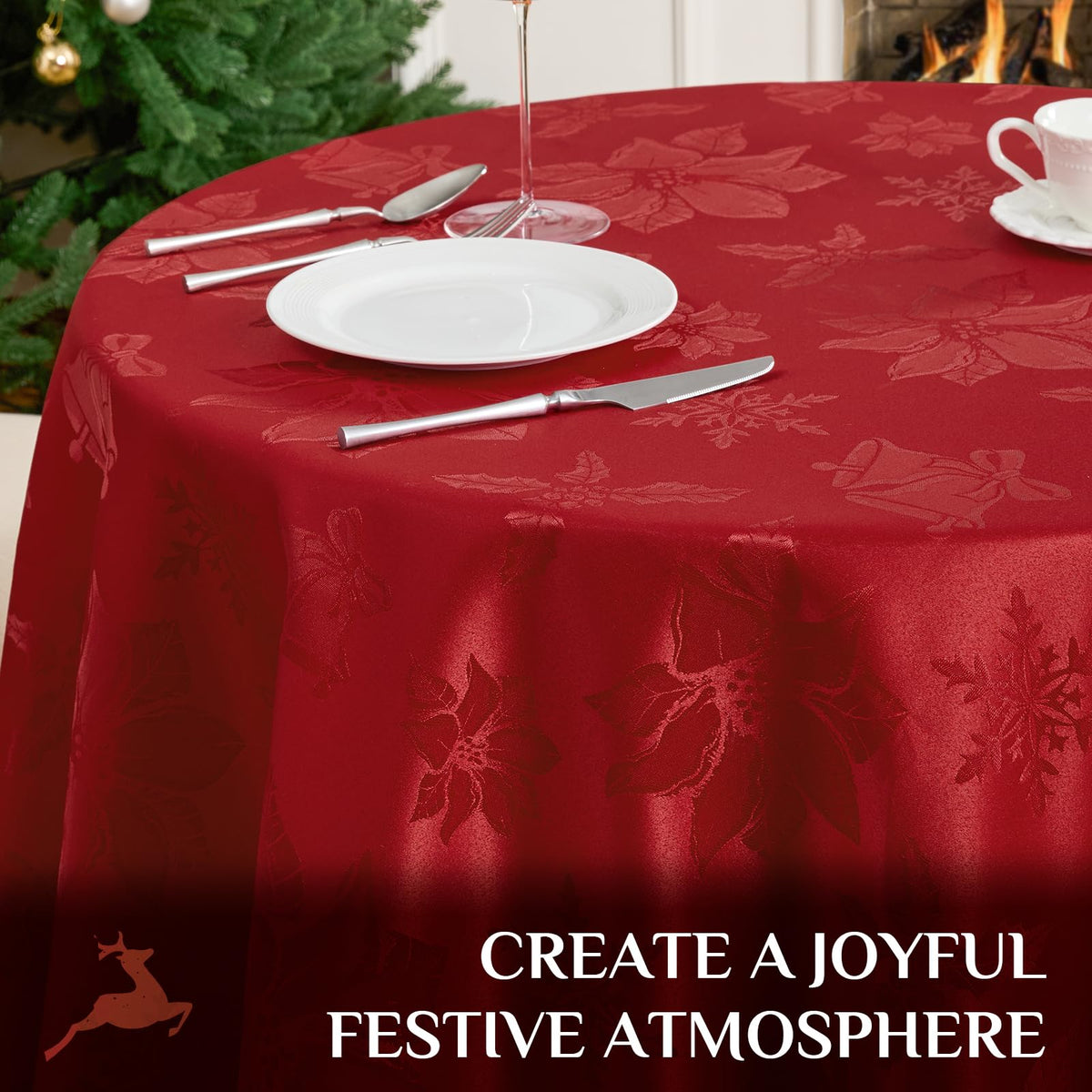Christmas Jacquard Round Tablecloth, 70 inch, Red
