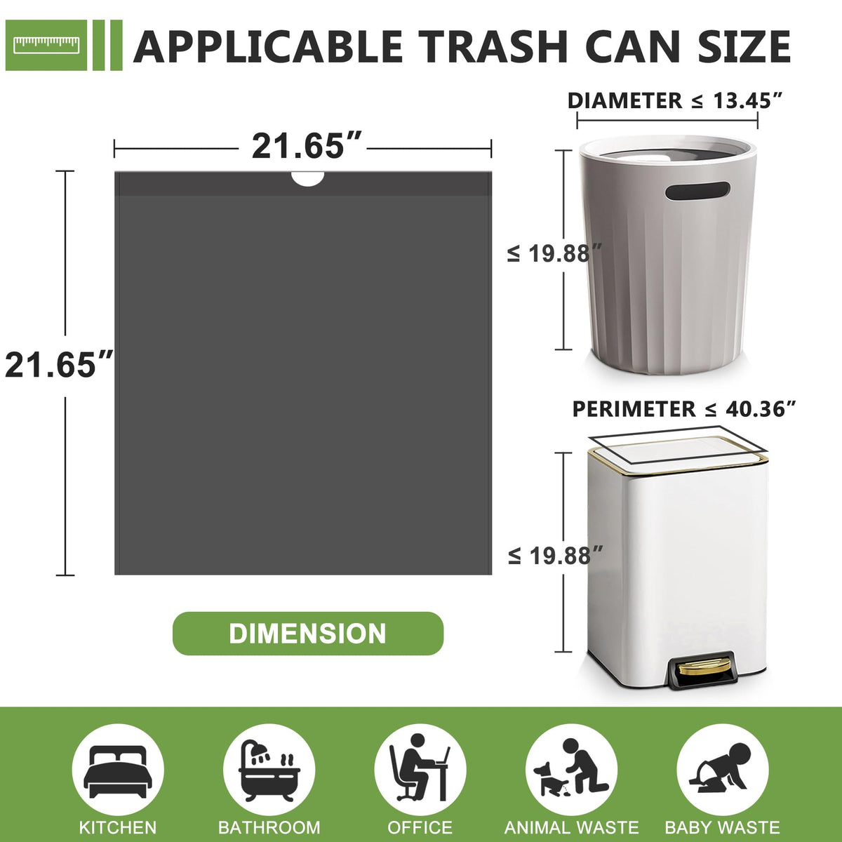 6 Gallon Trash Bags Drawstring, 132 Count, Black