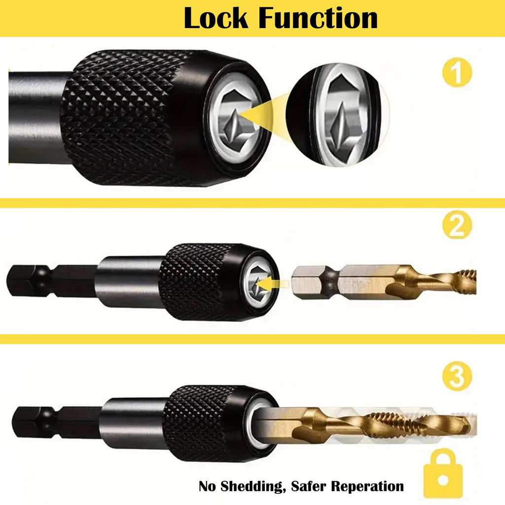 Drill Tap Set with Quick-Change Adapter of 13Pcs, 6 SAE Sizes: 6-32NC to 1/4-20NC, 6 Metric Sizes: M3 to M10, Titanium Combination Drill & Tap Bit Set for Drilling Threads, Tapping