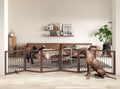 144" x 30" Tall Freestanding Heavy-Duty Steel Folding Pet & Dog Barrier Gate with Walk-Through Swing Door for Wide Indoor Openings, Hallways & Stairs