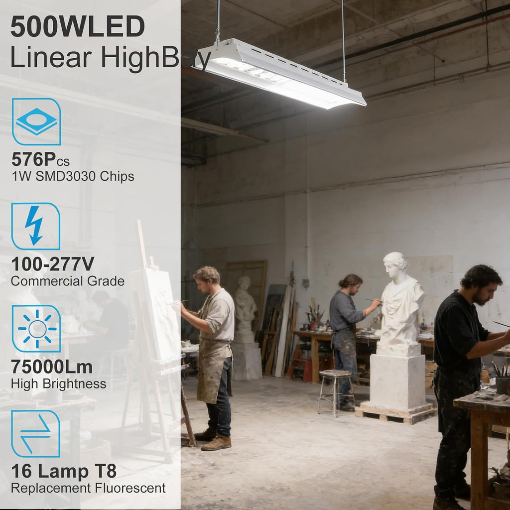 Lightdot 500W Linear LED High Bay Shop Lights, 2 Pack ETL Certified