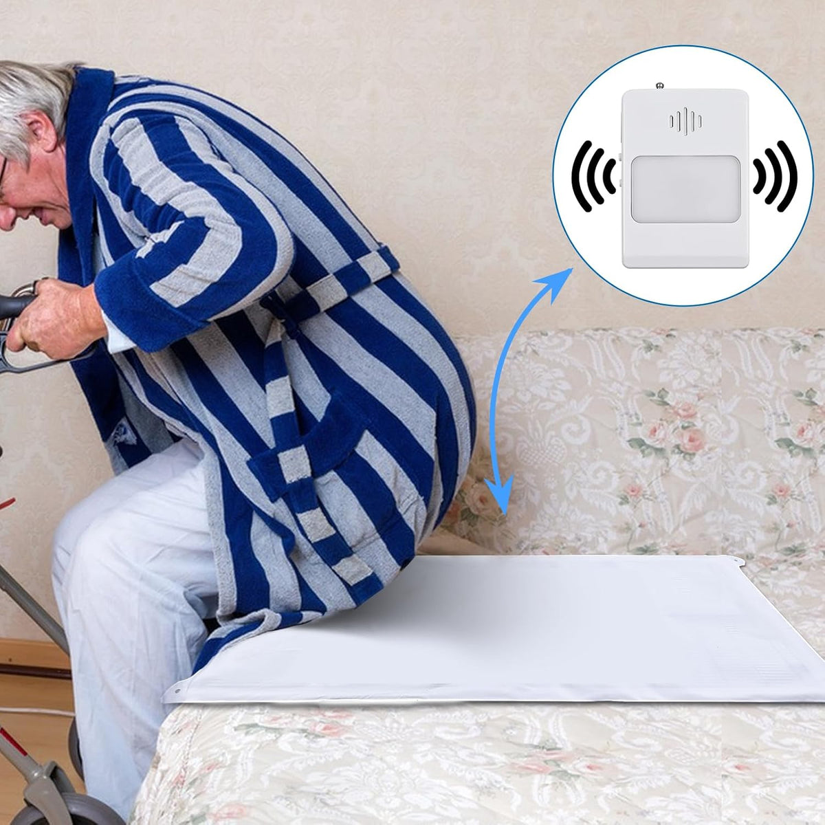 Bed Sensor Pad & Pager Bed Alarm for Elderly Dementia Patients – Fall Prevention Sensor with Pressure Motion