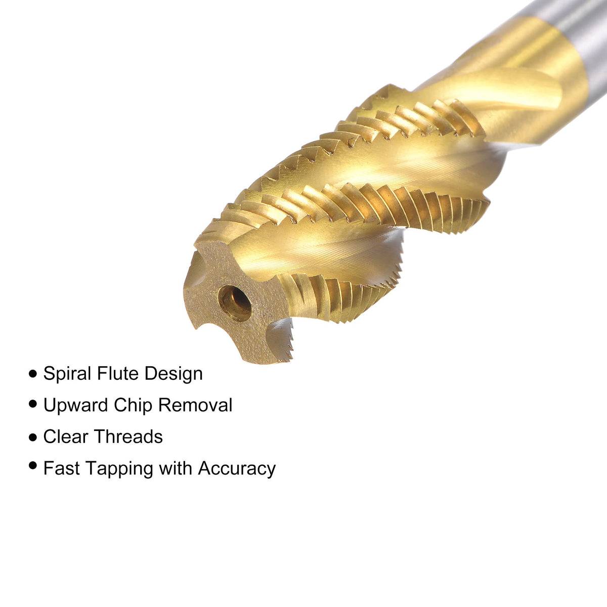 uxcell Spiral Flute Threading Tap M12 x 1.25, Metric HSS (High Speed Steel) Titanium Plated Machine Thread Screw Tap 4 Flutes Tapping Tool H2 Tolerance