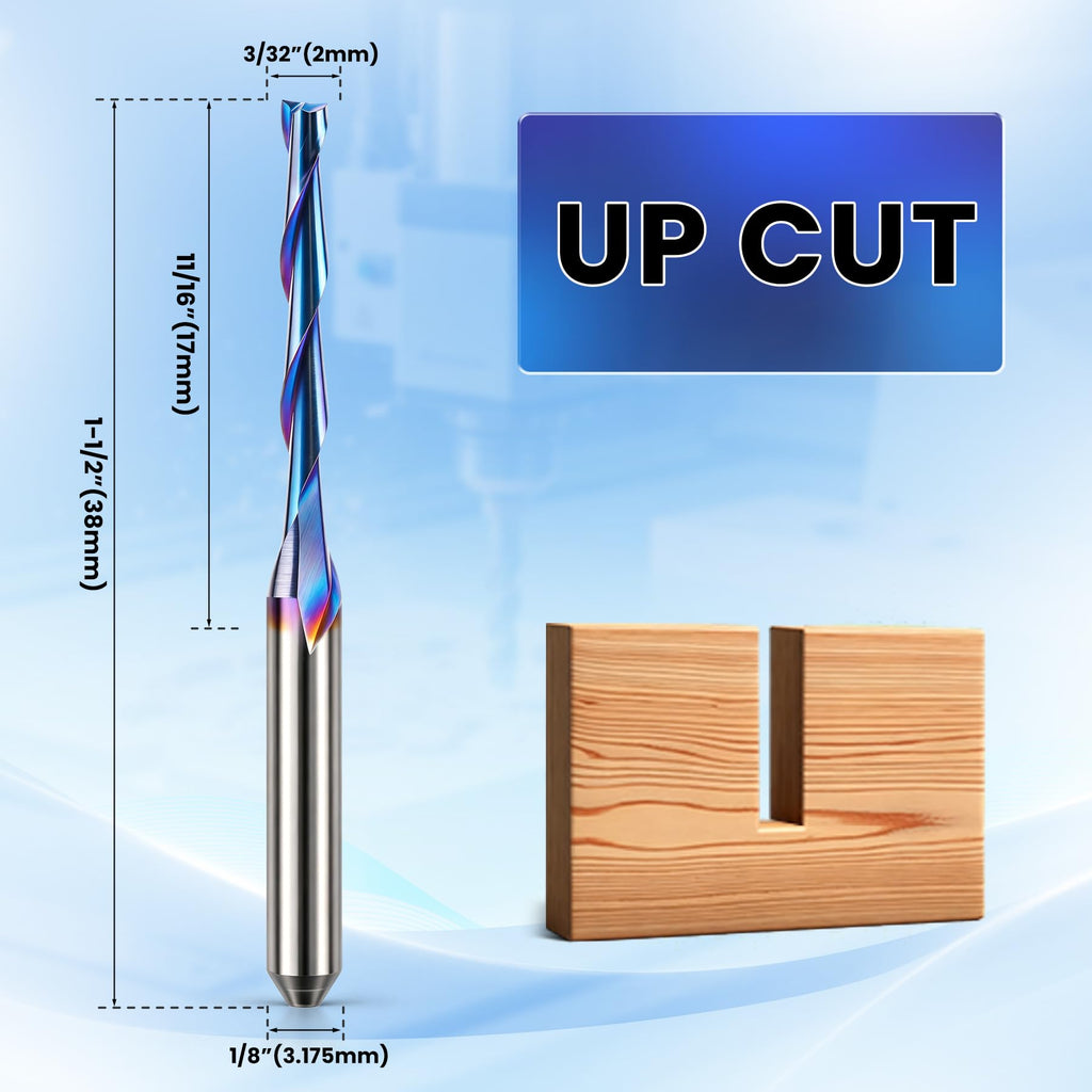 HQMaster 1/8" Shank CNC Router Bits 2 Flute Upcut CNC Bit End Mill 10pcs
