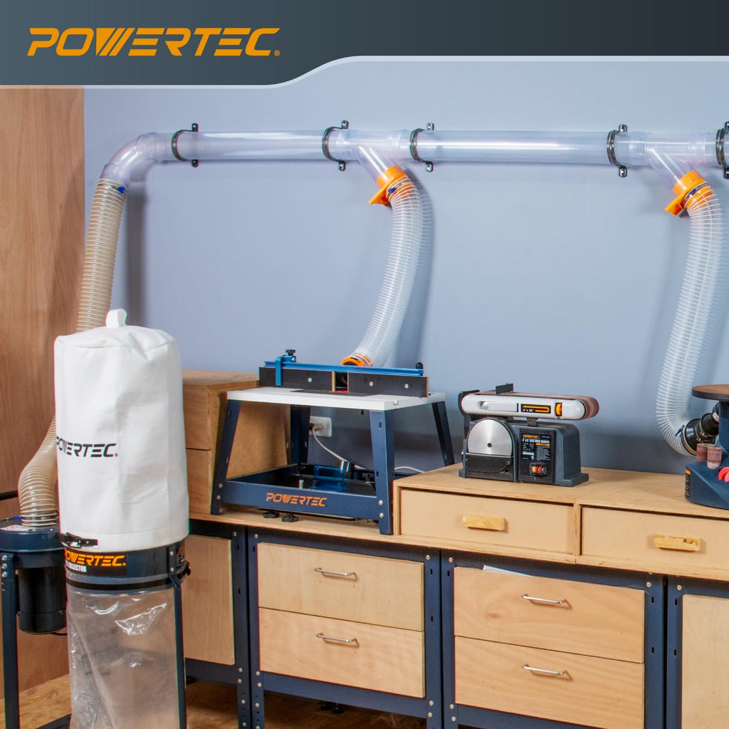 POWERTEC 70309V 4 Inch ID 90 Degree Elbow for 4" OD Dust Collection Pipes, Adapters and Fittings with Splice for 4 Inch ID Dust Collection Hose Connector (Clear), 1 Set