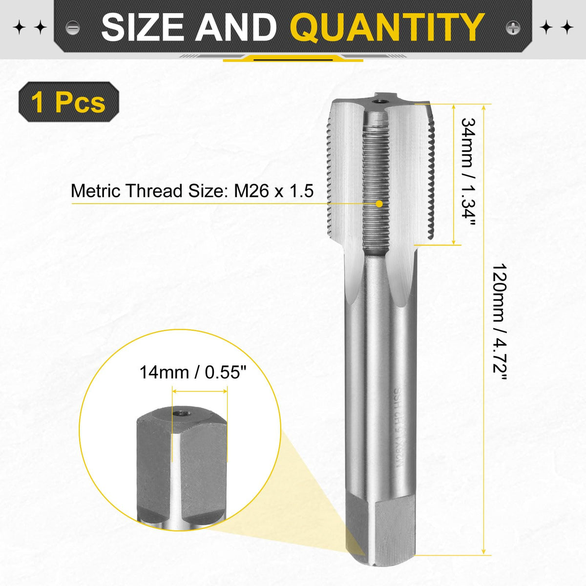 uxcell Hand Plug Tap M26x1.5 H2 Metric Thread Plug Style Taps HSS6542