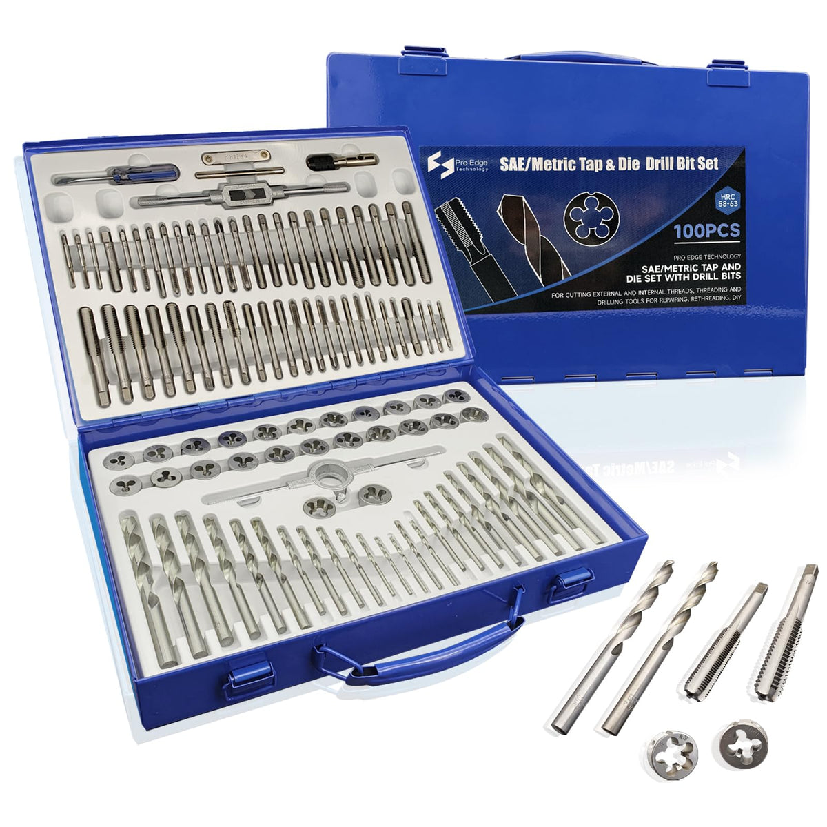 100pcs Combination Drill and Tap Set SAE&Metric Tap and Die Drilling Tools
