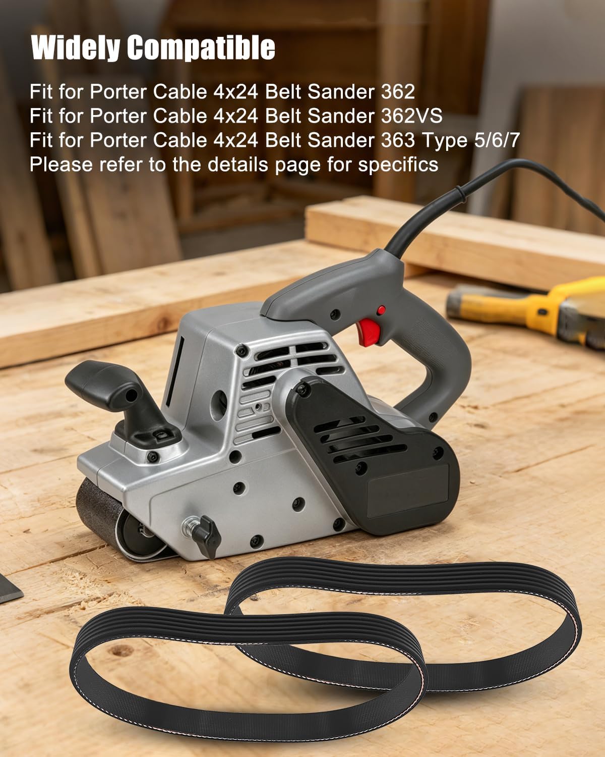 884351 Sander Drive Belt Fit for Porter Cable 4x24 & 3x24 Models, 2Pcs