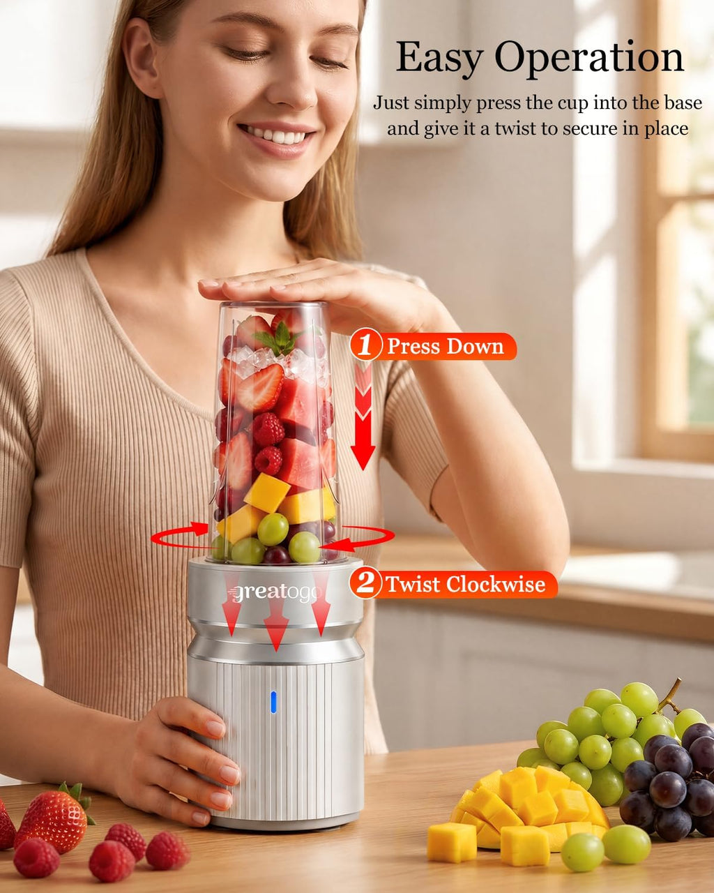 Smoothies Blender, 1000W High Power Household Kitchen Countertop Blender for Protein and Shakes, Personal Smoothie