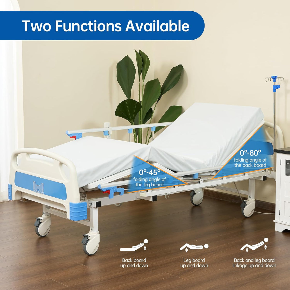 Hospital Bed Electric 2 Function, 5-Inch Locking Casters for Home Hospital Use, 530LBS Loading, with IV Pole, Bed