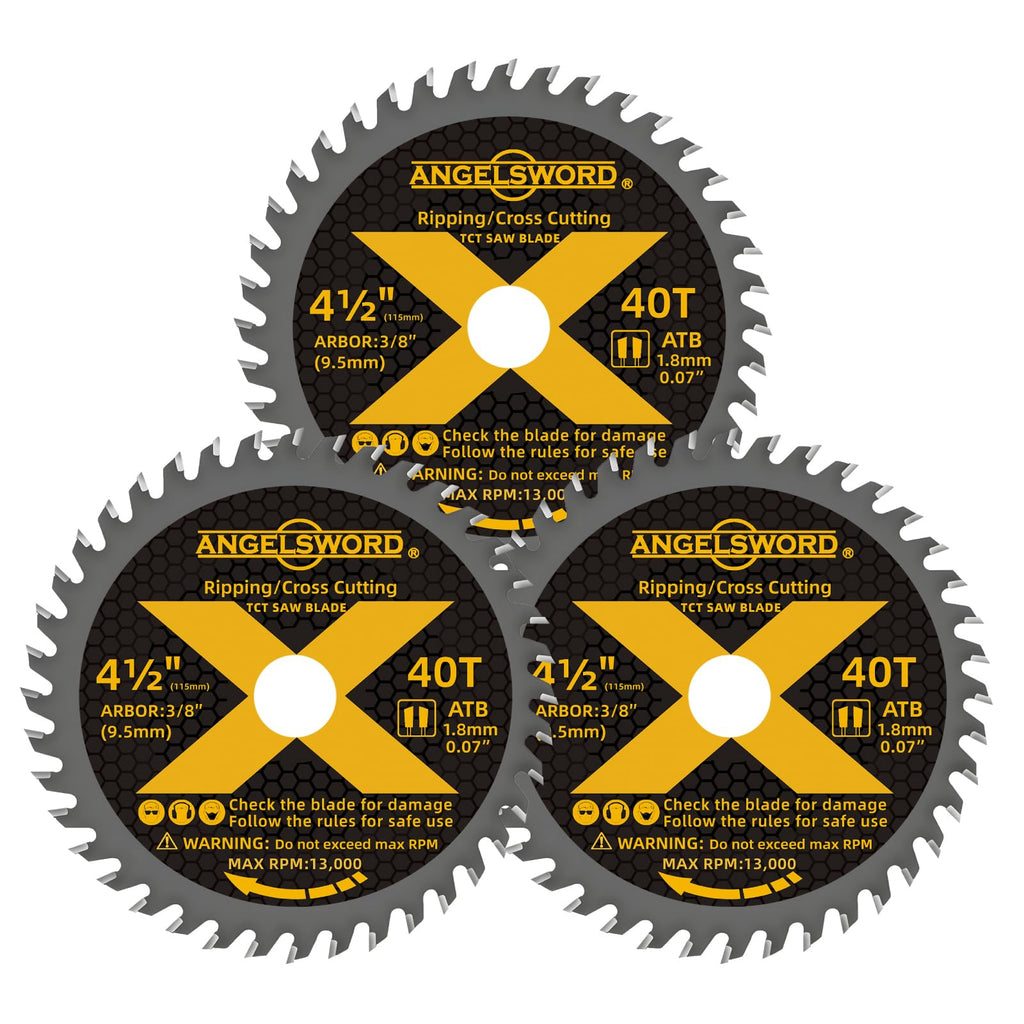 ANGELSWORD 4-1/2“ Cirular Saw Blade for Wood, 3pc 40T, 3/8" Arbor