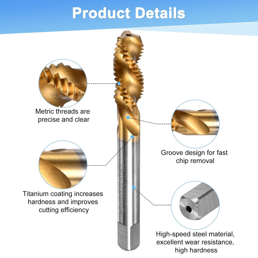 M METERXITY 1-Pack M10x1.5mm Metric Spiral Flute Thread Tap, HSS Titanium Coated Right Hand Threading Tap Screw for Drilling/Milling Machines/CNC Machine Tools, Tapping Tool