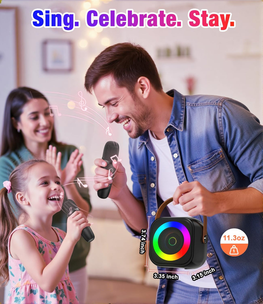 Mini Karaoke Machine, Portable Bluetooth Speaker with 2 Wireless Microphones for Kids & Adults, Karaoke Microphone
