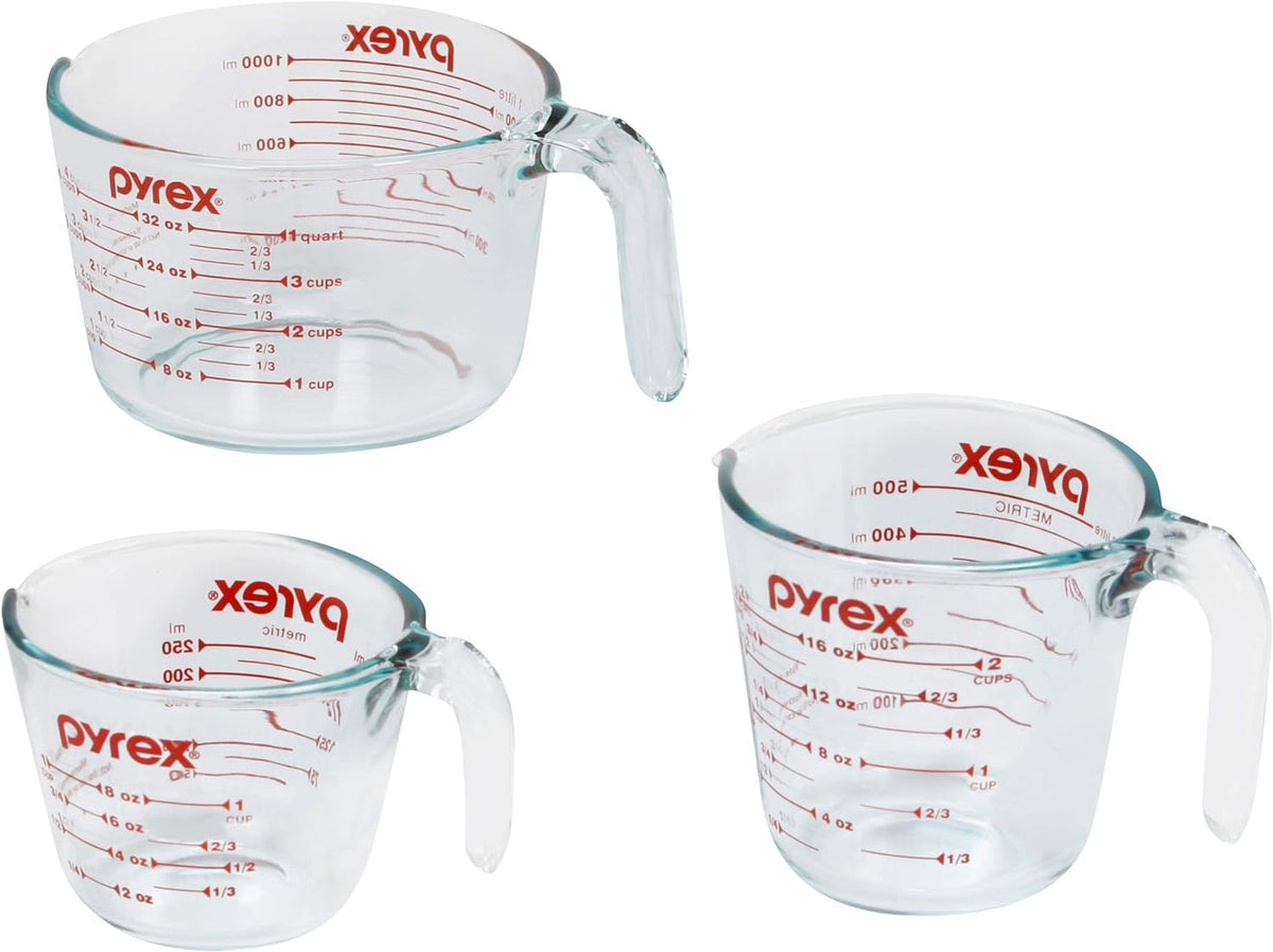 Essentials (3-Pack) Glass Measuring Cups Set, (1, 2 & 4 Cup) Measuring Cups For Prepping, Baking and Cooking