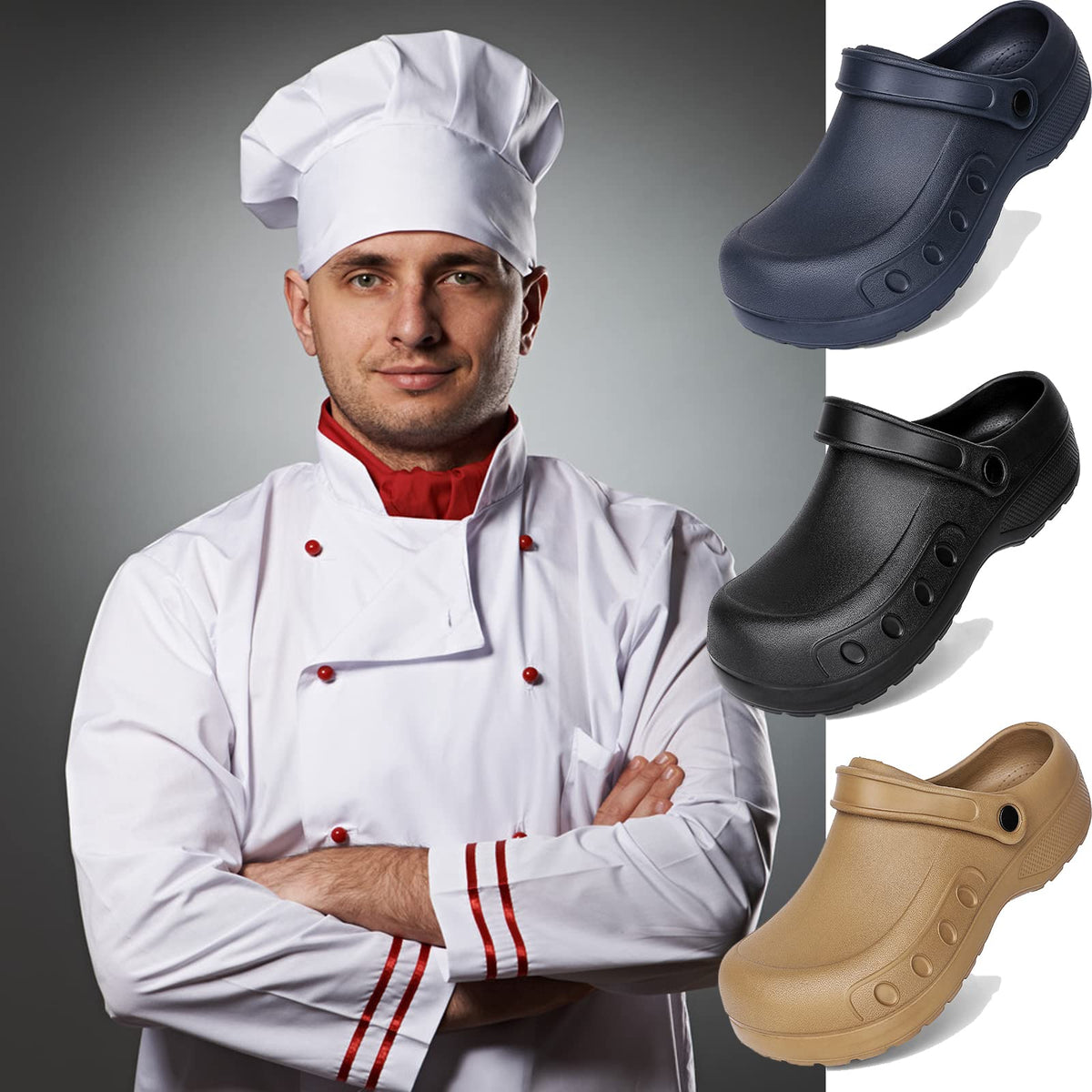 Men Chef Shoes Comfortable Garden Work Shoes with Arch Support Waterproof Work Clogs Oil Resistant for Men Food