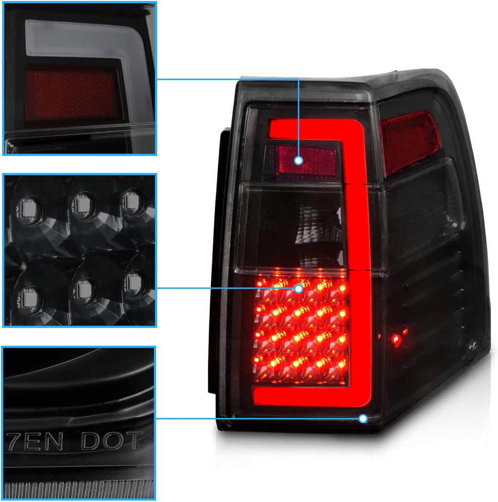 AmeriLite for 2007-2017 Ford Expedition [Full LED] C-Type Tube Sequential Siganl Smoke Black Replacement Tail Lights Set - Passenger and Driver Side