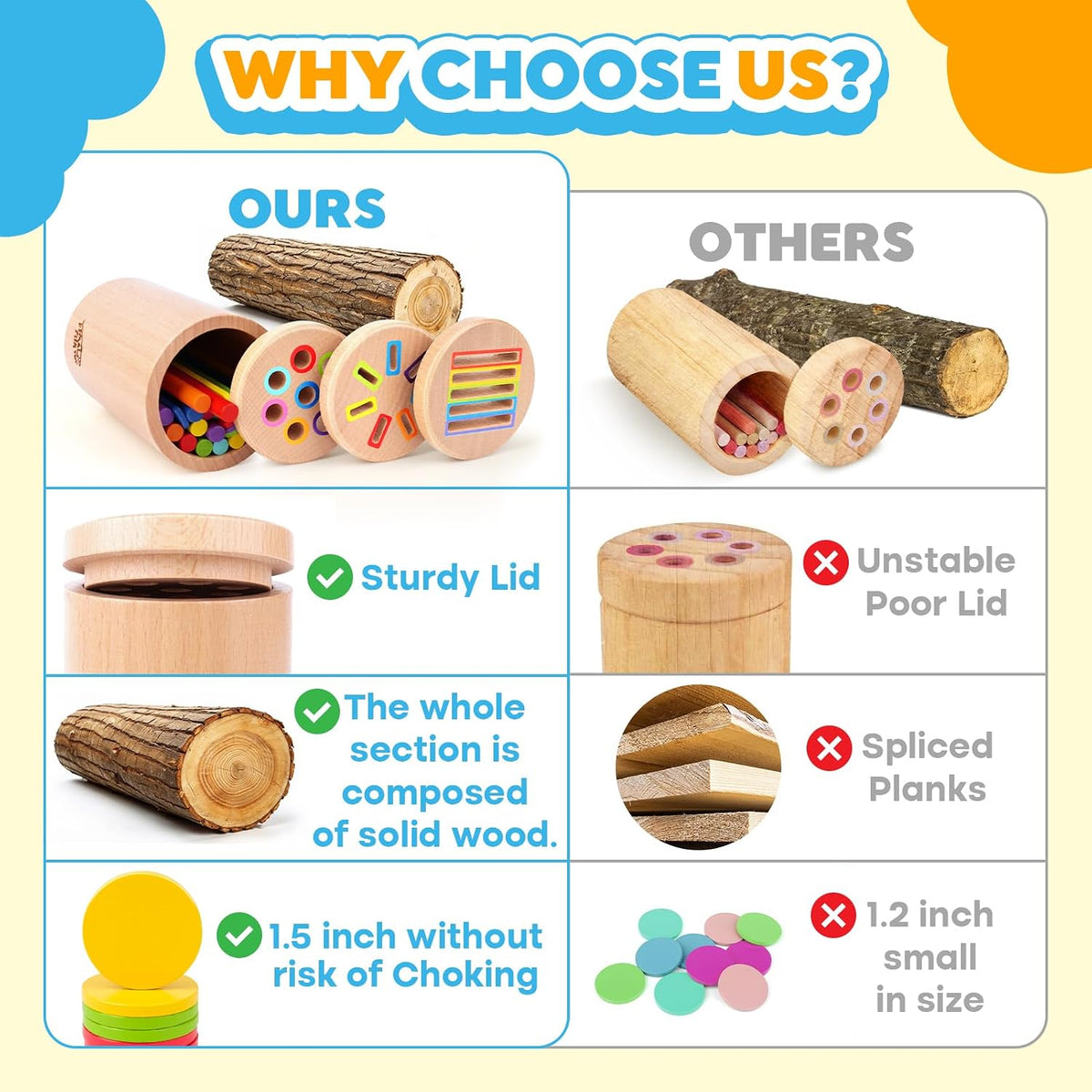 Wooden Montessori Baby Toddler Toys 3in 1 Learning Fine Motor Preschool Toy | Educational Color Sorting and Cause and
