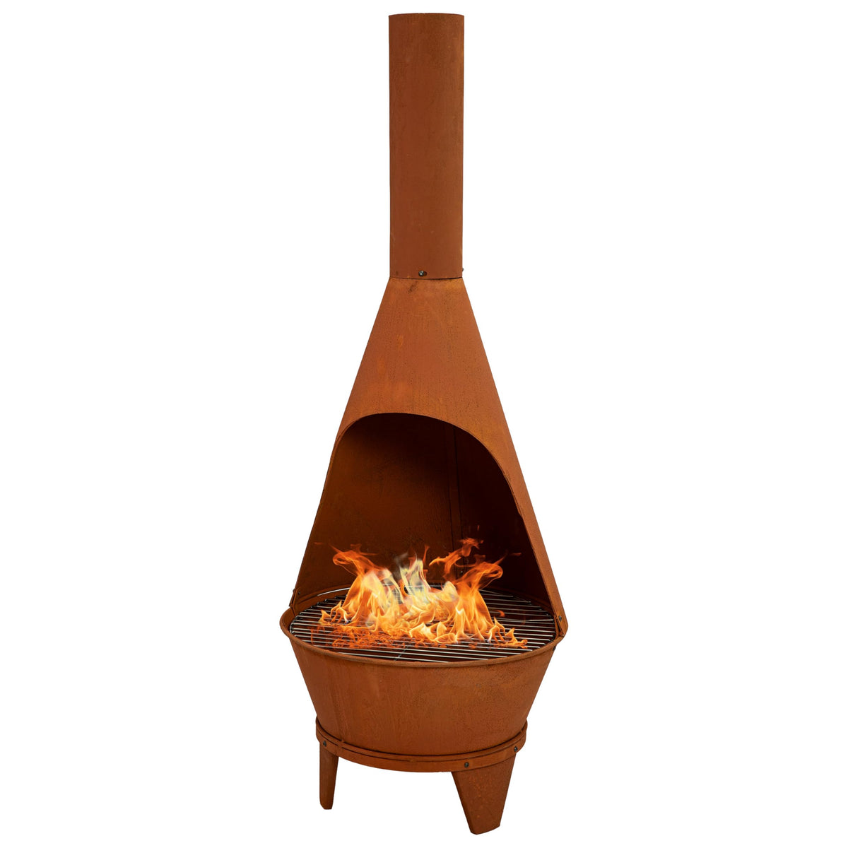 Sunnydaze Large Chiminea Outdoor Fireplace with Grill Grate, Rustic, 58"