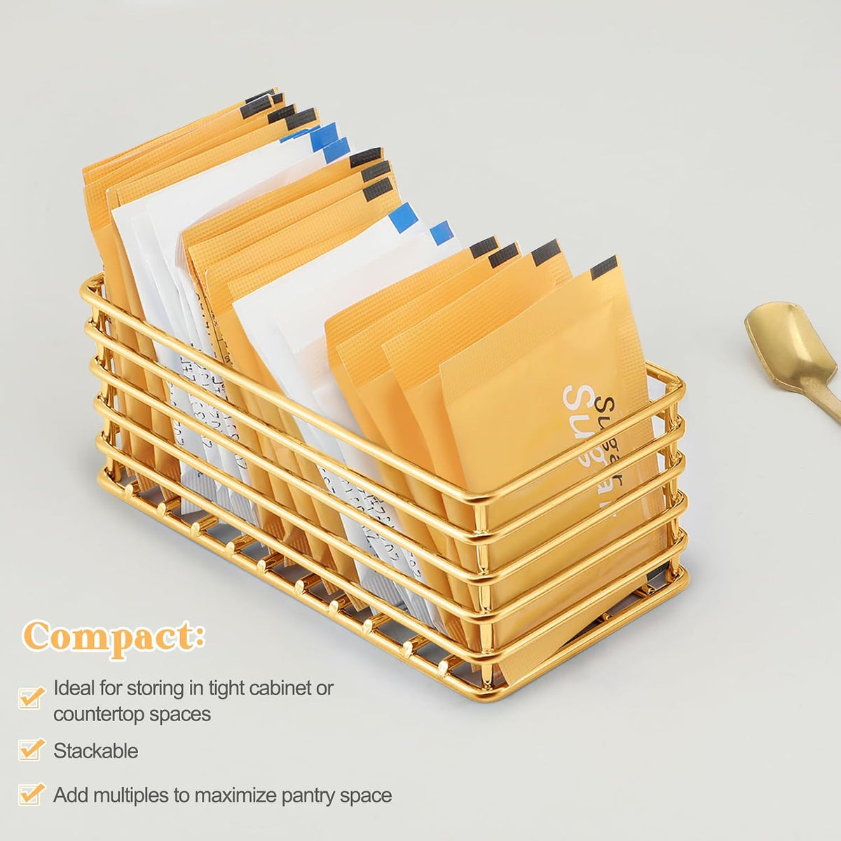 2 Pcs Sugar Packet Holders for Coffee Bar, Gold