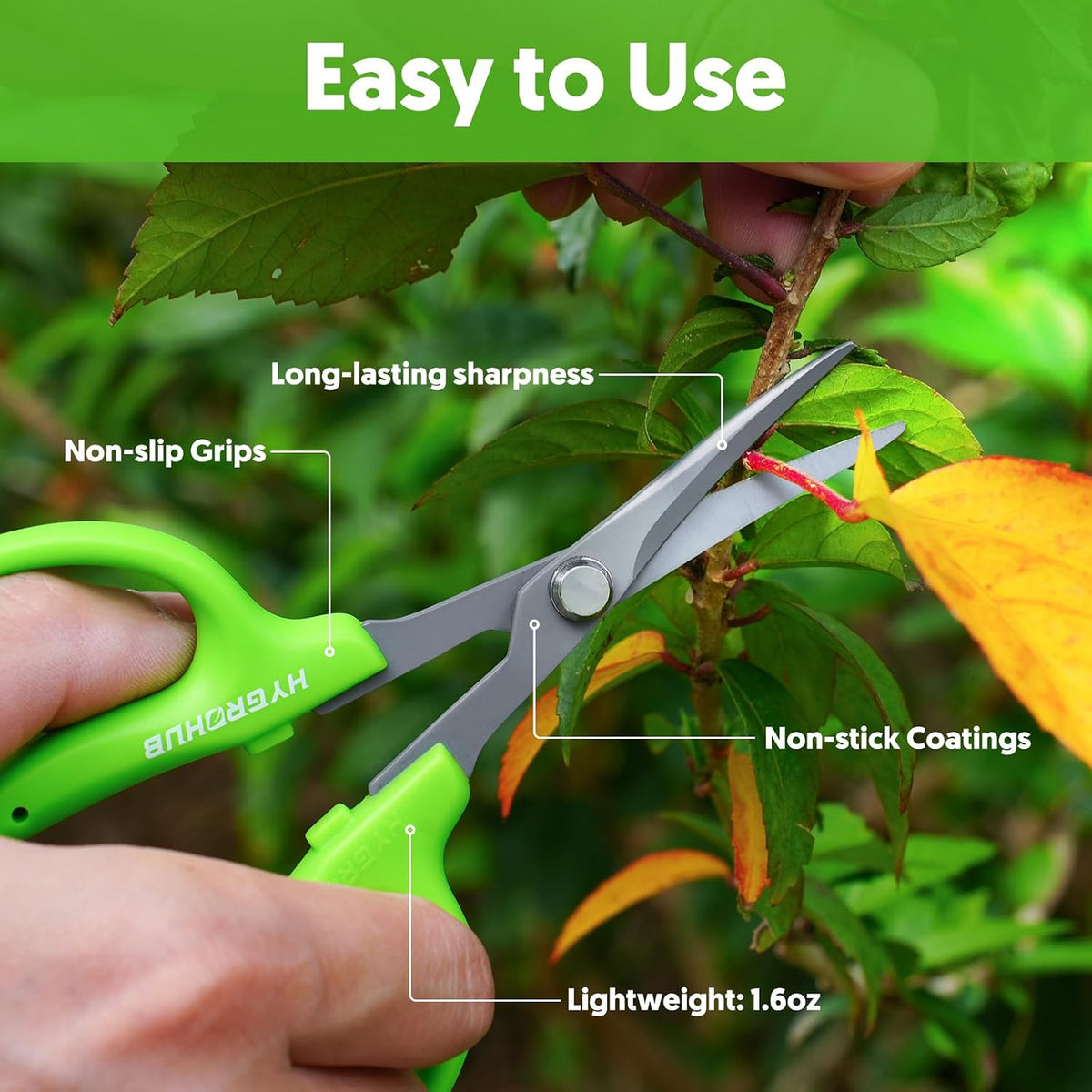 Garden Scissors, 2 PCS, Curved Blade, 6-in, Non-Stick Coated Steel, Sharp | Pruning Shear, Gardening Tools, Garden