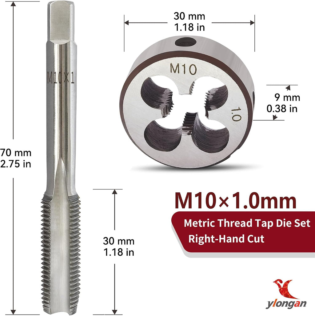 M10x1.0 Tap and Die Set, Metric Right-Hand M2 HSS M10 x 1.0 Tap Die Set