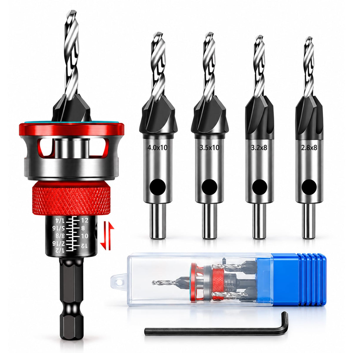 Countersink Drill Bit Set with Depth Stop Collar for Woodworking