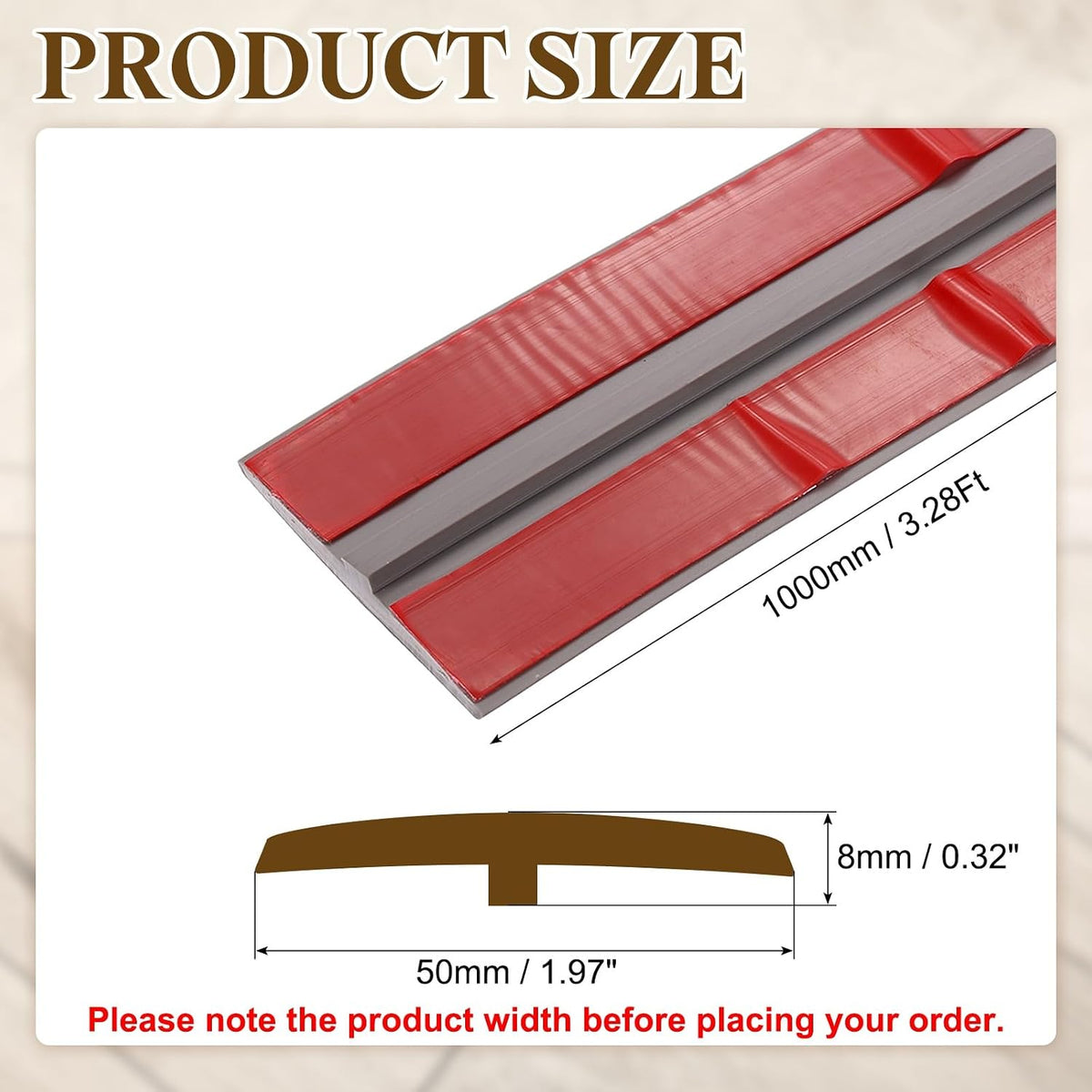 T-Molding Transition Strips, 3.28 ft x 1.97" (L x W) PVC Floor Flat Divider Strip Self Adhesive Vinyl Flooring Edging