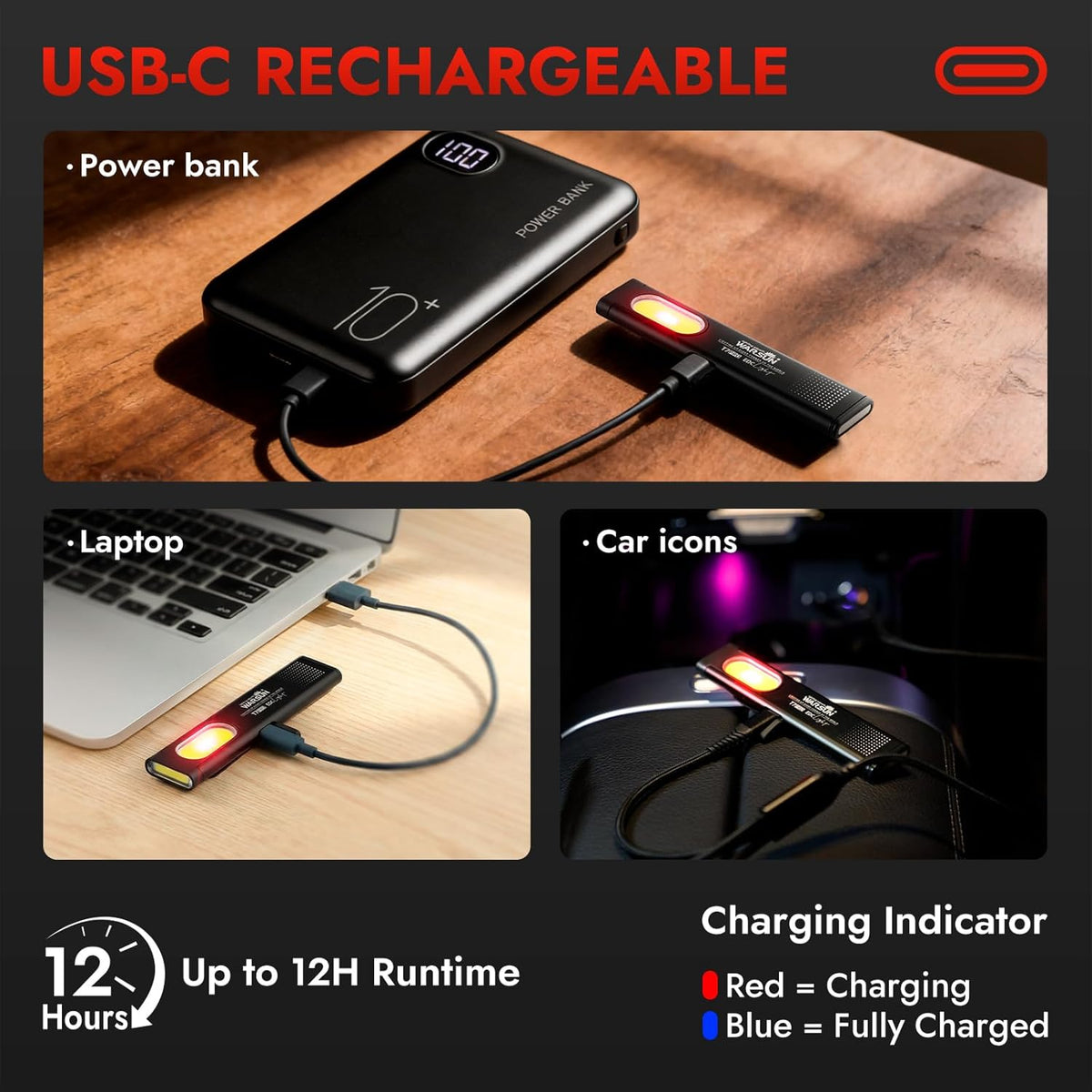 T7 Flat Rechargeable Flashlight, Slim Pocket LED EDC Light with Clip and Magnetic Base, Small Thin Handheld