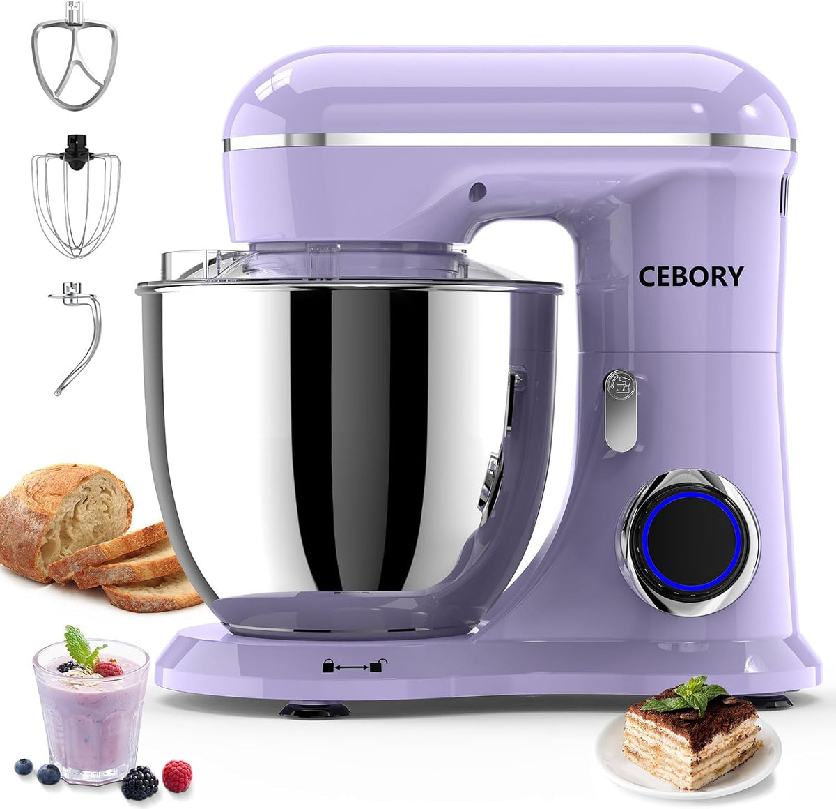 3-IN-1 Electric Stand Mixer, 6.5QT Bowl 660W 10-Speed Kitchen Mixer, Household Food Mixers include Dough Hook, Beater