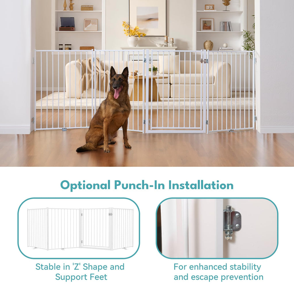 Freestanding Heavy-Duty Steel Folding Pet & Dog Barrier Gate with Walk-Through Swing Door for Wide Indoor Openings, Hallways & Stairs