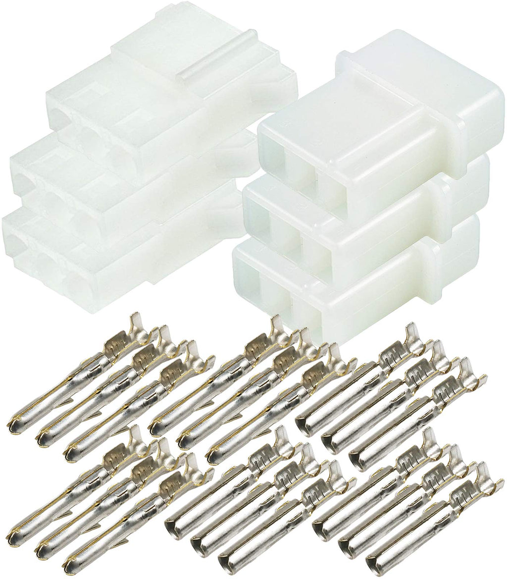 (3 Set) Strobe 3 Pin White Connector AMP Power Supply Bulb Female Male Sockets Pin (18-24 AWG Wires) for Whelen