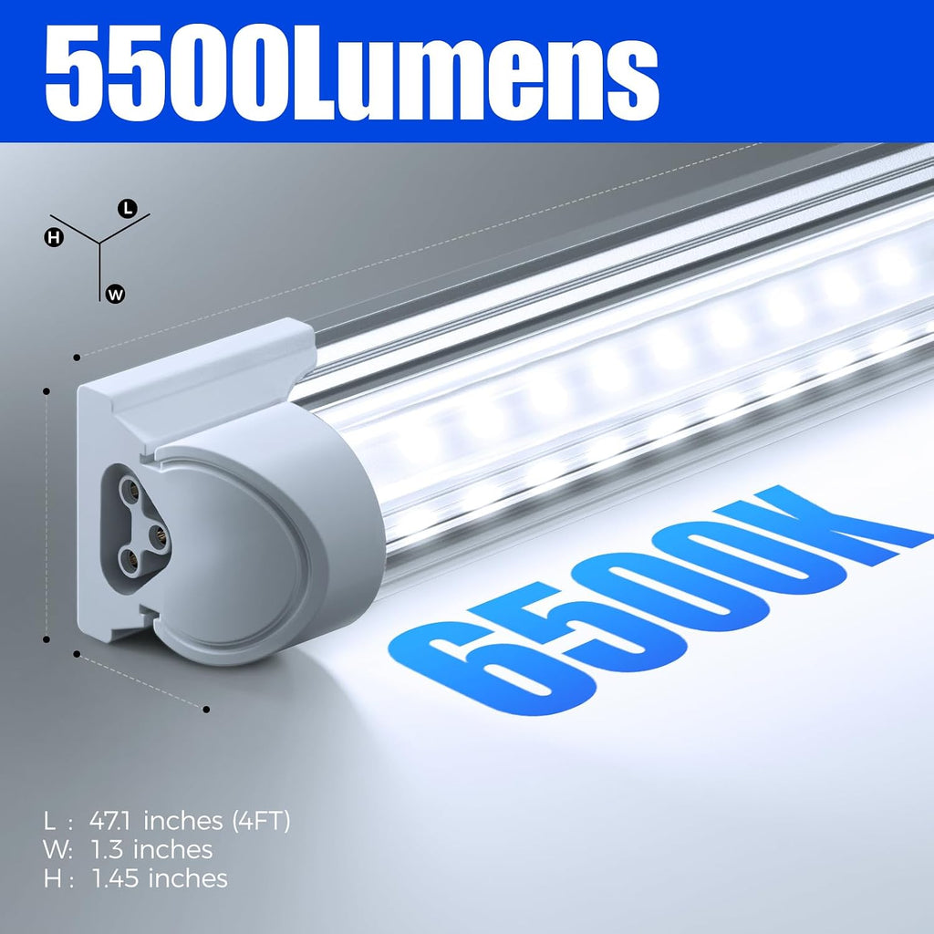 Barrina T8 LED Shop Lights 4FT, 40W 5500LM 6500K, High Output, 2 Packs