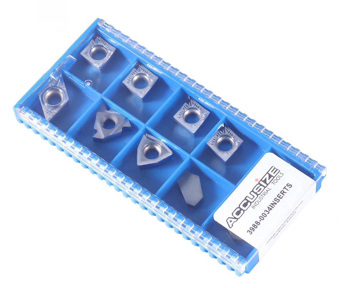 Accusize Carbide Insert Set for 3/4 in Turning Tool, 10 Pc, for Aluminum