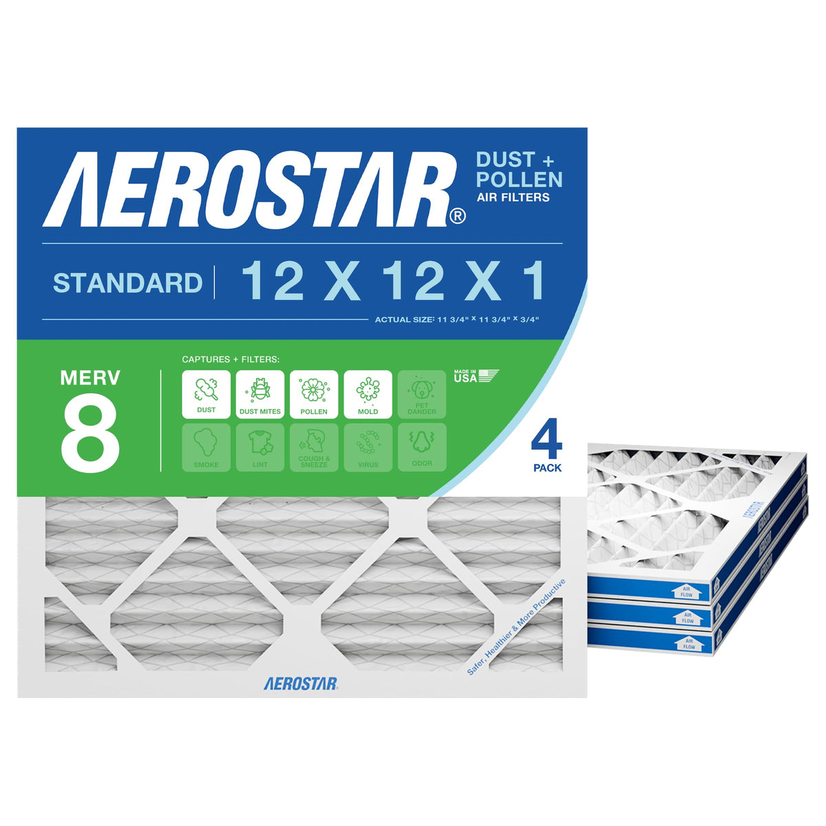 Air Filter 12x12x1 MERV 8 AC Filter, HVAC, Furnace Filter, 4 Pack