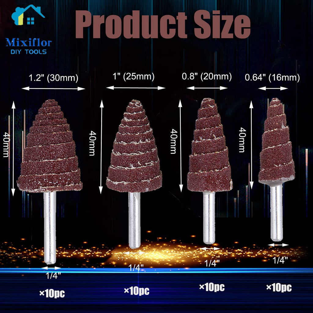 Mixiflor 40 Pack 80 Grit Cone Shape Abrasive Sandpaper Flap Sanding Wheel