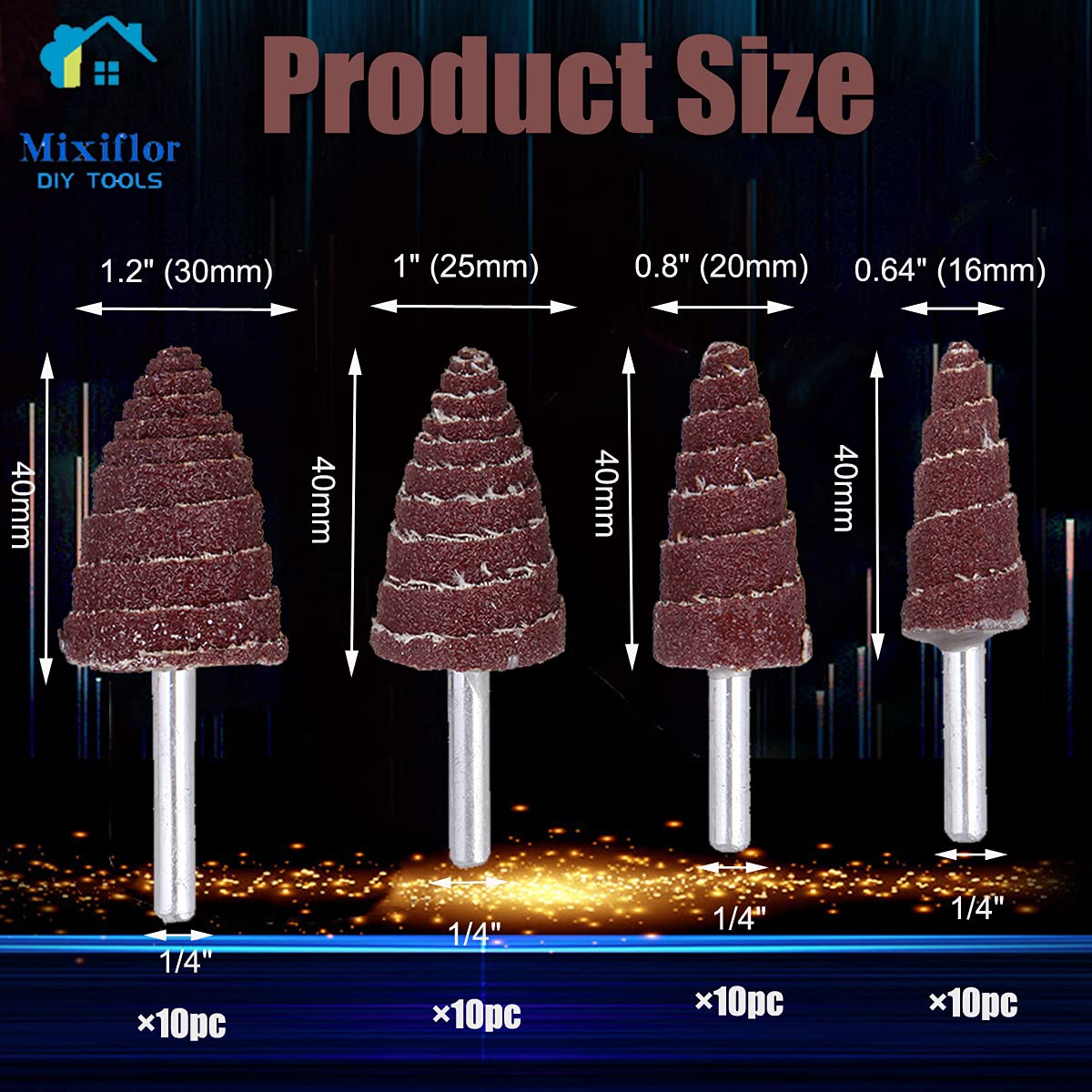 Mixiflor 40 Pack 80 Grit Cone Shape Abrasive Sandpaper Flap Sanding Wheel
