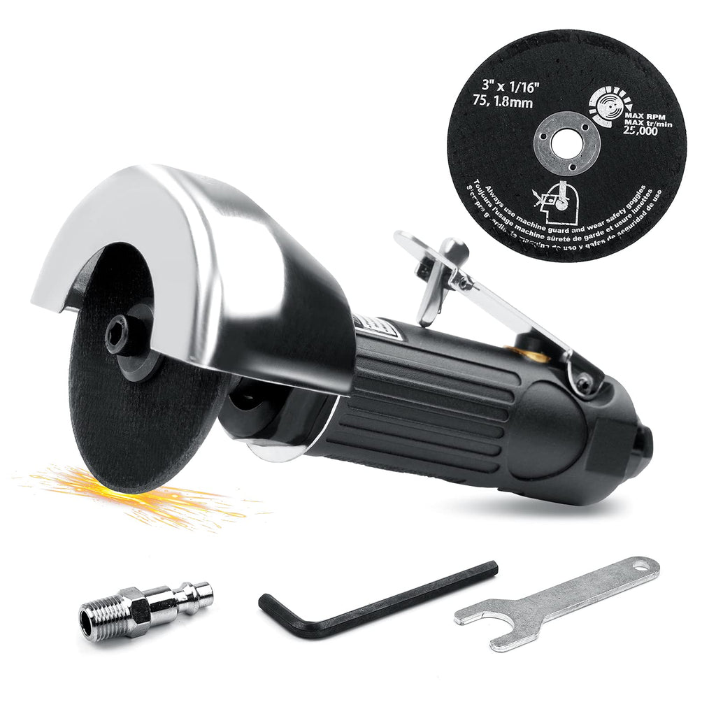 YON.SOU. Air Cut Off Tool with 2 pcs 3-inch Die Grinder Cut-Off Wheels, Pneumatic Metal Sheet Cutting Tool, Heavy Duty Air Cutter Cutoff Tool