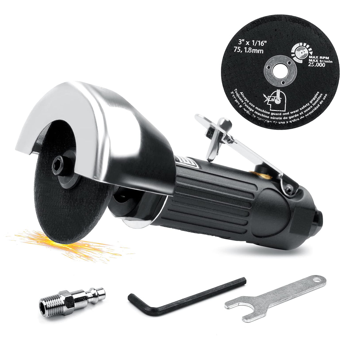 YON.SOU. Air Cut Off Tool with 2 pcs 3-inch Die Grinder Cut-Off Wheels, Pneumatic Metal Sheet Cutting Tool, Heavy Duty Air Cutter Cutoff Tool
