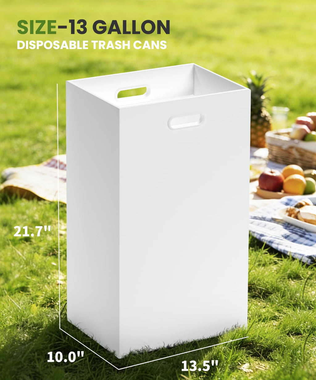 13 Gallon Disposable Trash Cans for Party 4 Pack, White