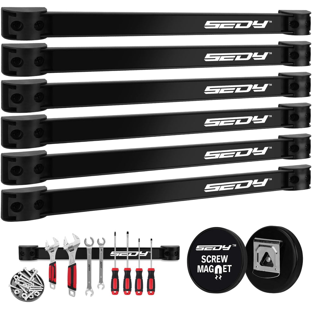 Magnetic Tool Holder Storage Organizer: 7-Piece Garage Wall Mount Rack Organization Strip Power Magnet Organizers