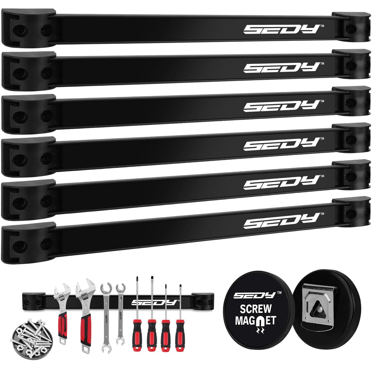 Magnetic Tool Holder Storage Organizer: 7-Piece Garage Wall Mount Rack Organization Strip Power Magnet Organizers