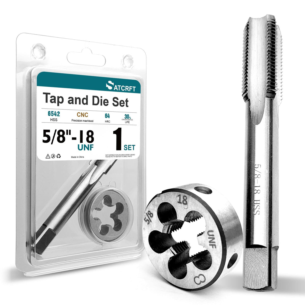 5/8"-18 UNF Tap and Die Set, Right-Hand HSS M2 Machine Thread Tap Die Set