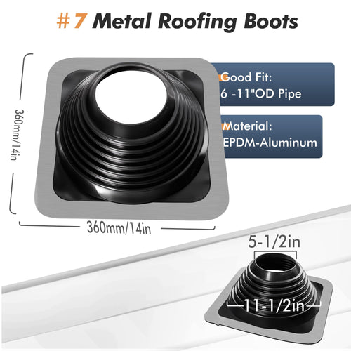 #7 Epdm Metal Roof Vent Boot, Flexible Roofing Boots Fits Pipe Od 6'' to 11'', Metal Roof Jacks Flashing for Houses